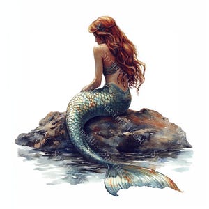 18 Watercolor Mermaid Clipart, Mermaid Tail, Fantasy Animal, Printable Watercolor, High-Quality JPGs, Paper Craft, Junk Journal