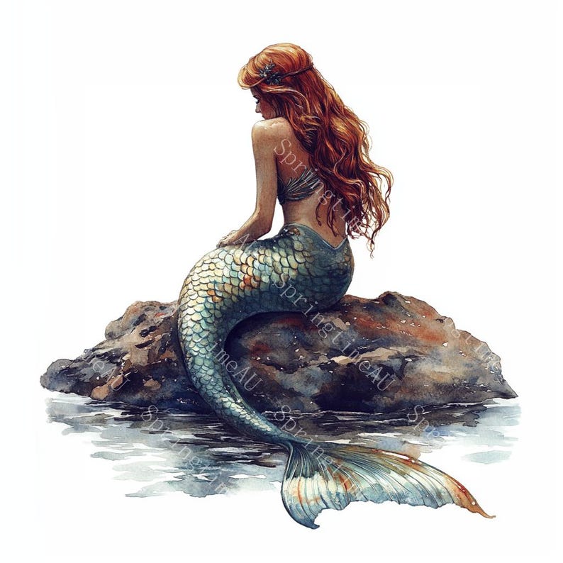 18 Watercolor Mermaid Clipart, Mermaid Tail, Fantasy Animal, Printable Watercolor, High-Quality JPGs, Paper Craft, Junk Journal