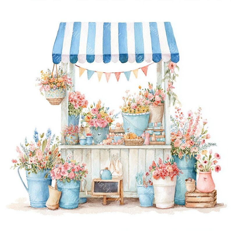 18 Flower shop Clipart, Flower market, Floral store, Flower store standing, Printable Watercolor,High-Quality JPGs, Papercraft, Junk Journal