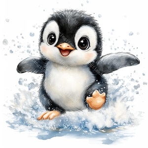 18 Cute Penguin Clipart, Adorable Baby Penguin, Arctic Animal,Nursery Decor,Printable Watercolor,High-Quality JPGs, Papercraft, Junk Journal