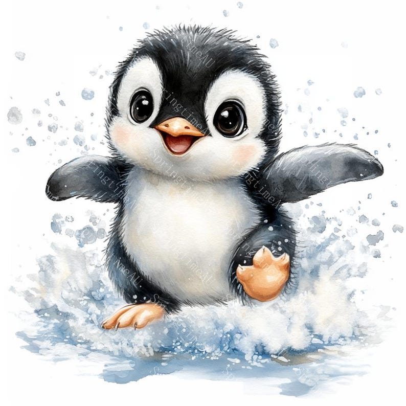 18 Cute Penguin Clipart, Adorable Baby Penguin, Arctic Animal,Nursery Decor,Printable Watercolor,High-Quality JPGs, Papercraft, Junk Journal