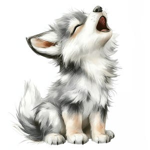 20 Clipart drôle de chiot loup mignon, clipart bébé loup, chambre de bébé loup, aquarelle imprimable, fichiers JPG de haute qualité, créations en papier, journal indésirable