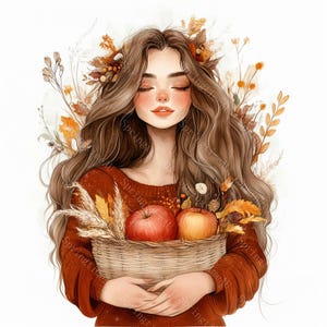 20 Frau im Herbst Clipart, Gemütlicher Herbst, Herbstblätter, Herbst Saison, Printable Aquarell, hochwertige JPGs, Papiermodelle, Junk Journal