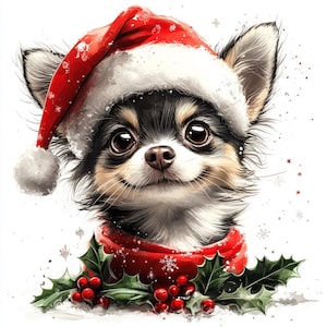 12 süße Weihnachtshunde Clipart, Weihnachtshunde, rote Weihnachtsmütze, druckbares Aquarell, hochwertige JPGs, Junk Journal, Digital Craft