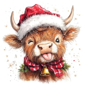 18 imágenes prediseñadas de vacas de las Tierras Altas festivas, imágenes prediseñadas de animales de granja, tarjetas navideñas, acuarela imprimible, archivos JPG de alta calidad, manualidades de papel, diario basura