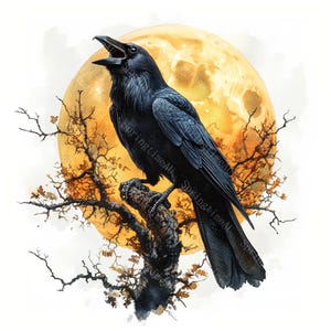 20 Black Raven Clipart, Halloween Crow, Halloween clipart, Printable Watercolor,High-Quality JPGs, Papercraft, Junk Journal,Digital Download