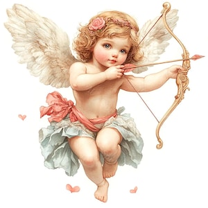 16 lindos dibujos de Cupido, dibujos de San Valentín, hechizos de amor, acuarelas imprimibles, archivos JPG de alta calidad, manualidades de papel, diario basura