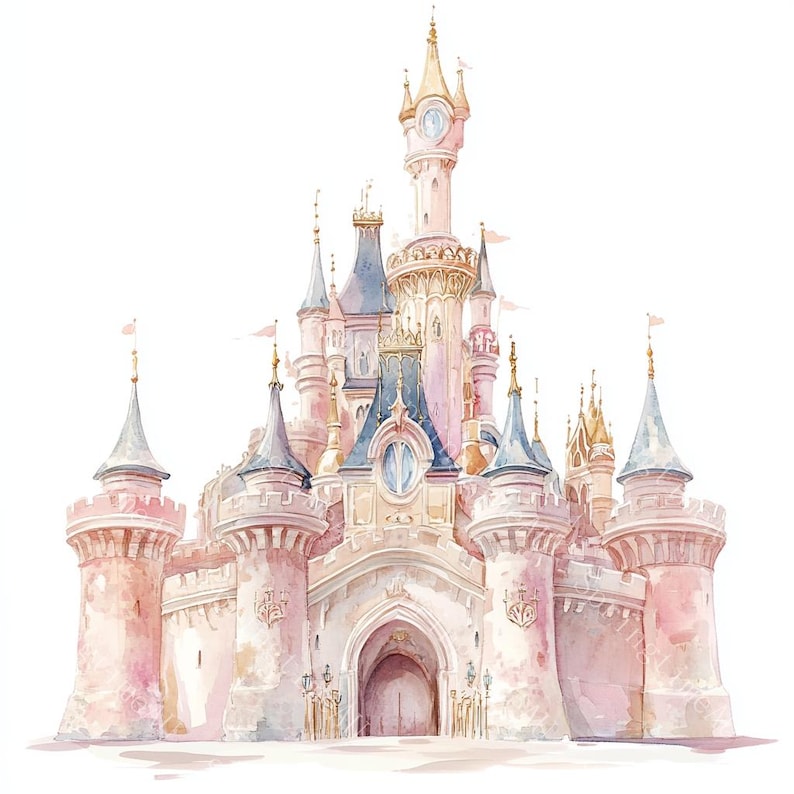 14 Princess Castle Clipart, Magical Fairytale Castle, Pink castle, Printable Watercolor,High-Quality JPGs, Paper Craft, Junk Journal