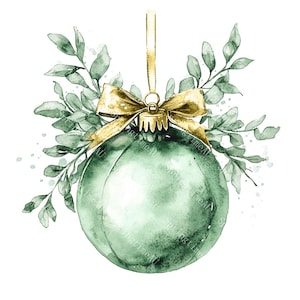 28 Green Christmas Decor Clipart, Christmas Card, Green Bauble, Printable Watercolor, High-Quality JPGs, Paper Craft, Junk Journal