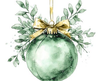 28 Green Christmas Decor Clipart, Christmas Card, Green Bauble, Printable Watercolor, High-Quality PNG/JPGs, Paper Craft, Junk Journal