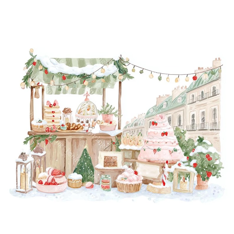 20 Christmas in Paris Clipart, Cute Paris Clipart, Paris Travel Art, Printable Watercolor,High-Quality JPGs, Papercraft, Junk Journal