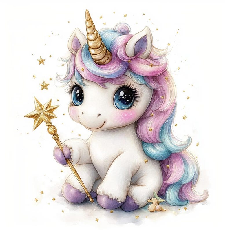 14 Rainbow Unicorn Clipart, Cute Unicorn Clipart, Baby Unicorn, Printable Watercolor, High-Quality JPGs, PaperCraft, Junk Journal