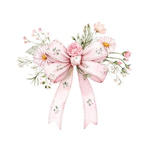 16 Pink Coquette Ribbon Bow Clipart, Wedding Flower, Printable Watercolor,High-Quality JPGs, Paper Craft, Junk Journal, Digital Download