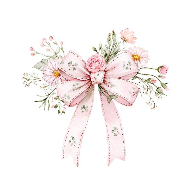 16 Pink Coquette Ribbon Bow Clipart, Wedding Flower, Printable Watercolor,High-Quality JPGs, Paper Craft, Junk Journal, Digital Download