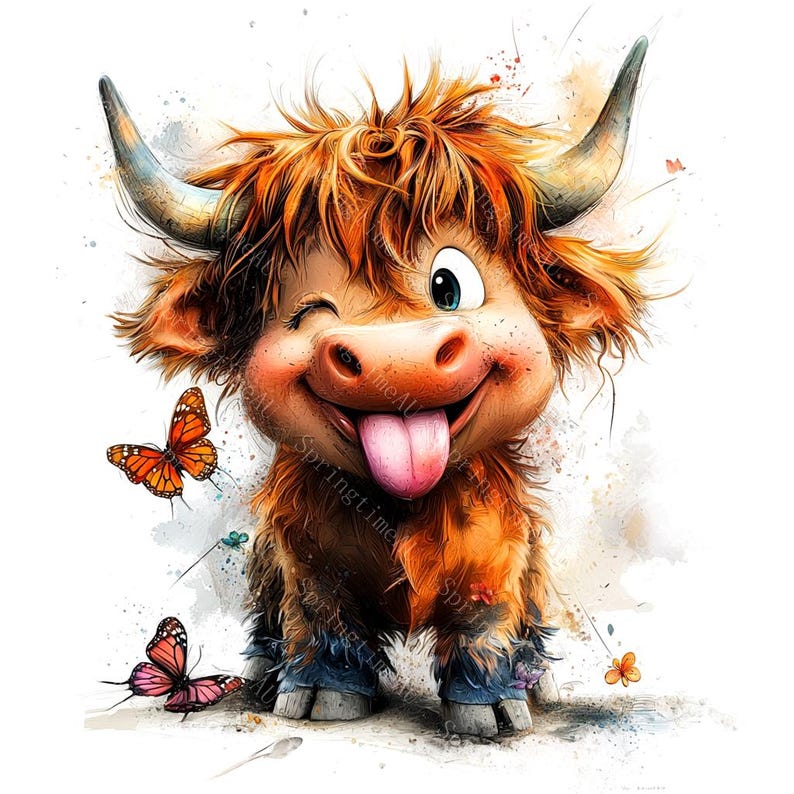 14 Quirky Highland Cow Clipart, Funny Highland Cow, Farm Animal Clipart, Printable Watercolor, High-Quality JPGs, Paper Craft, Junk Journal