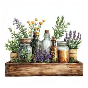 16 cliparts d'apothicaire avec des herbes, herbes botaniques en pots, herbes culinaires, aquarelle imprimable, fichiers JPG de haute qualité, créations en papier, journal indésirable