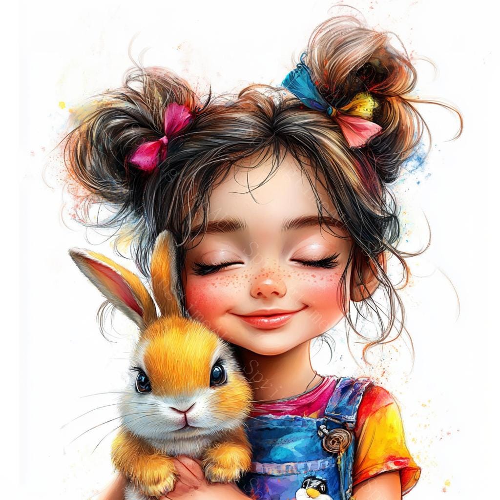 14 Quirky Girl With Bunny Clipart, Bunny Lover Girl, Cute Baby Girl ...