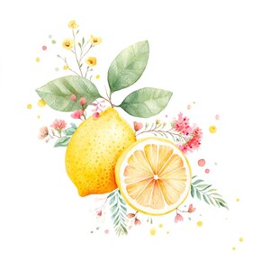 16 Zitronenblüten Clipart, Gelbe Zitrusfrüchte, Zitronenzweig, druckbare Aquarellfarben, hochwertige JPGs, Papiermodelle, Junk Journal, digitaler Download