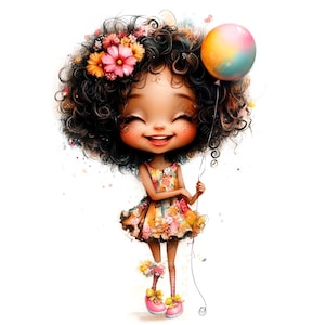 16 Clipart original fille noire, petite fille, fille à la mode, fille afro, aquarelle imprimable, fichiers JPG de haute qualité, créations en papier, journal indésirable