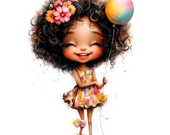 16 imágenes prediseñadas de chicas negras extravagantes, niñas, chicas a la moda, chicas afro, acuarela imprimible, archivos JPG de alta calidad, manualidades de papel, diario basura