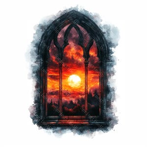 20 Gothic Window Clipart, Antique Window, Old Window, Enchanted Window, Printable Watercolor, High-Quality JPGs, Papercraft, Junk Journal