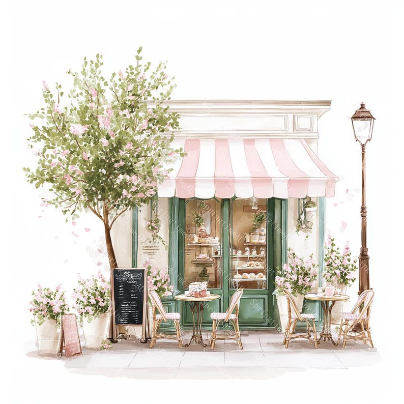 20 Cute Paris Cafe Clipart, Parisian Cafes, Paris Travel Art, France Travel,Printable Watercolor,High-Quality JPGs, Papercraft, Junk Journal