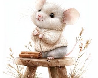 24 Fall Mouse Clipart, Autumn Harvest Mouse, Cute Mouse, Thanksgiving, Printable Watercolor, High-Quality JPGs, Papercraft, Junk Journal