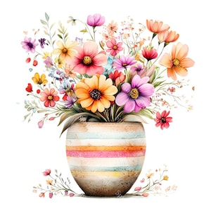 20 Cute Flower Pots Clipart, Quirky Vase of Flowers Printable Watercolor, High-Quality JPGs, Paper Craft, Junk Journal, Digital Download