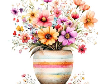 20 Cute Flower Pots Clipart, Quirky Vase of Flowers Printable Watercolor, High-Quality JPGs, Paper Craft, Junk Journal, Digital Download