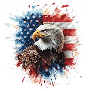 20 Patriotic Bald Eagle Clipart, USA Flag, Independence Day, 4th of July, Printable Watercolor, High-Quality JPGs, Papercraft, Junk Journal