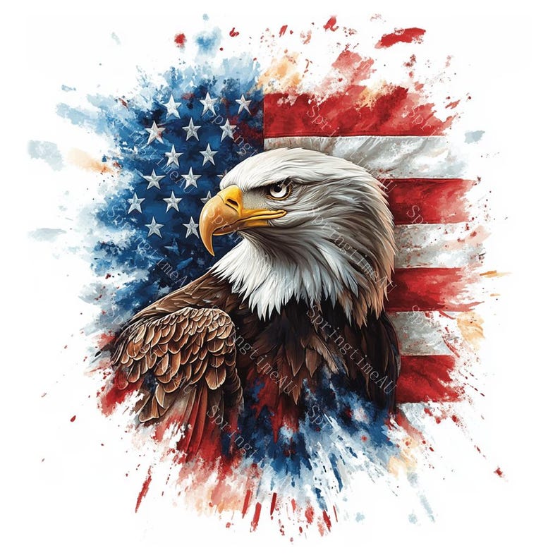20 Patriotic Bald Eagle Clipart, USA Flag, Independence Day, 4th of July, Printable Watercolor, High-Quality JPGs, Papercraft, Junk Journal