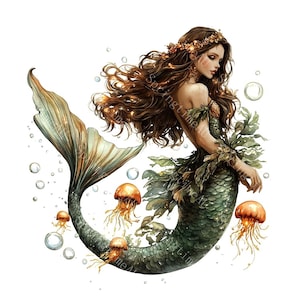 18 cliparts aquarelle de sirène, queue de sirène, animal fantastique, aquarelle imprimable, fichiers JPG de haute qualité, créations en papier, journal indésirable