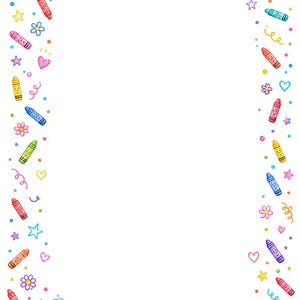 16 Crayon Border Clipart, Printable Classroom Paper JPG, Back To School,  A4 Page, Teacher Worksheet Frames, School Digital Download Kit
