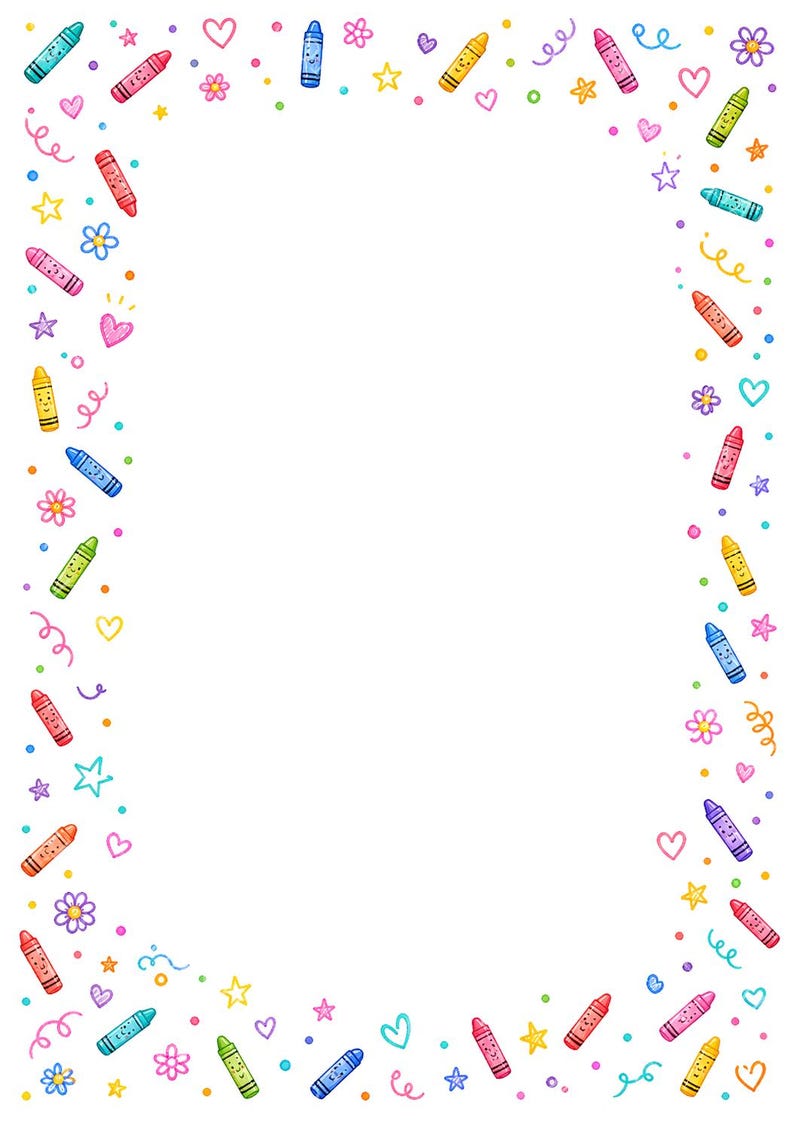 16 Crayon Border Clipart, Printable Classroom Paper JPG, Back To School,  A4 Page, Teacher Worksheet Frames, School Digital Download Kit