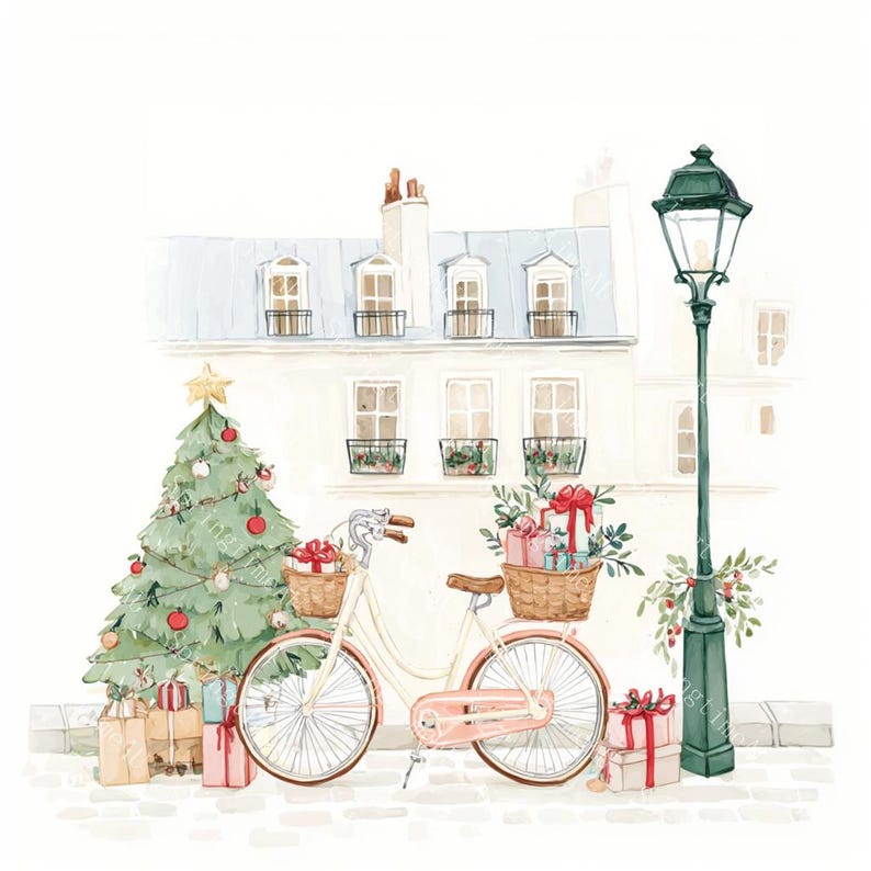 20 Christmas in Paris Clipart, Cute Paris Clipart, Paris Travel Art, Printable Watercolor,High-Quality JPGs, Papercraft, Junk Journal