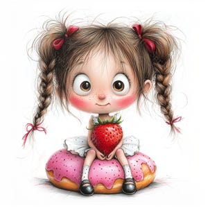 15 schrullig Erdbeer Mädchen Clipart, süße Beeren Mädchen, wunderliche Aufkleber, druckbare Aquarell, hochwertige JPGs, Papiermodelle, Junk Journal