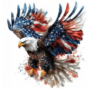 20 Patriotic Bald Eagle Clipart, USA Flag, Independence Day, 4th of July, Printable Watercolor, High-Quality JPGs, Papercraft, Junk Journal