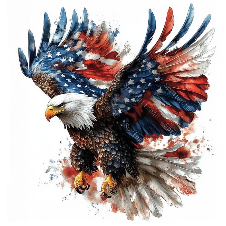 20 Patriotic Bald Eagle Clipart, USA Flag, Independence Day, 4th of July, Printable Watercolor, High-Quality JPGs, Papercraft, Junk Journal