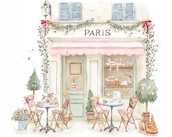 20 Christmas in Paris Clipart, Cute Paris Clipart, Paris Travel Art, Printable Watercolor,High-Quality JPGs, Papercraft, Junk Journal