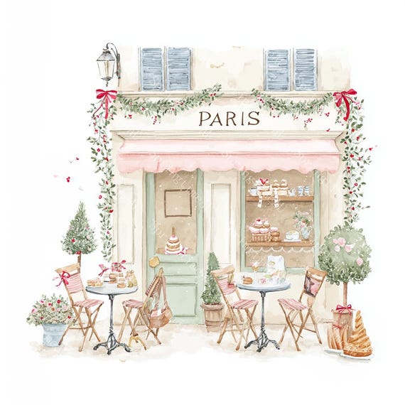 20 Christmas in Paris Clipart, Cute Paris Clipart, Paris Travel Art, Printable Watercolor,High-Quality JPGs, Papercraft, Junk Journal