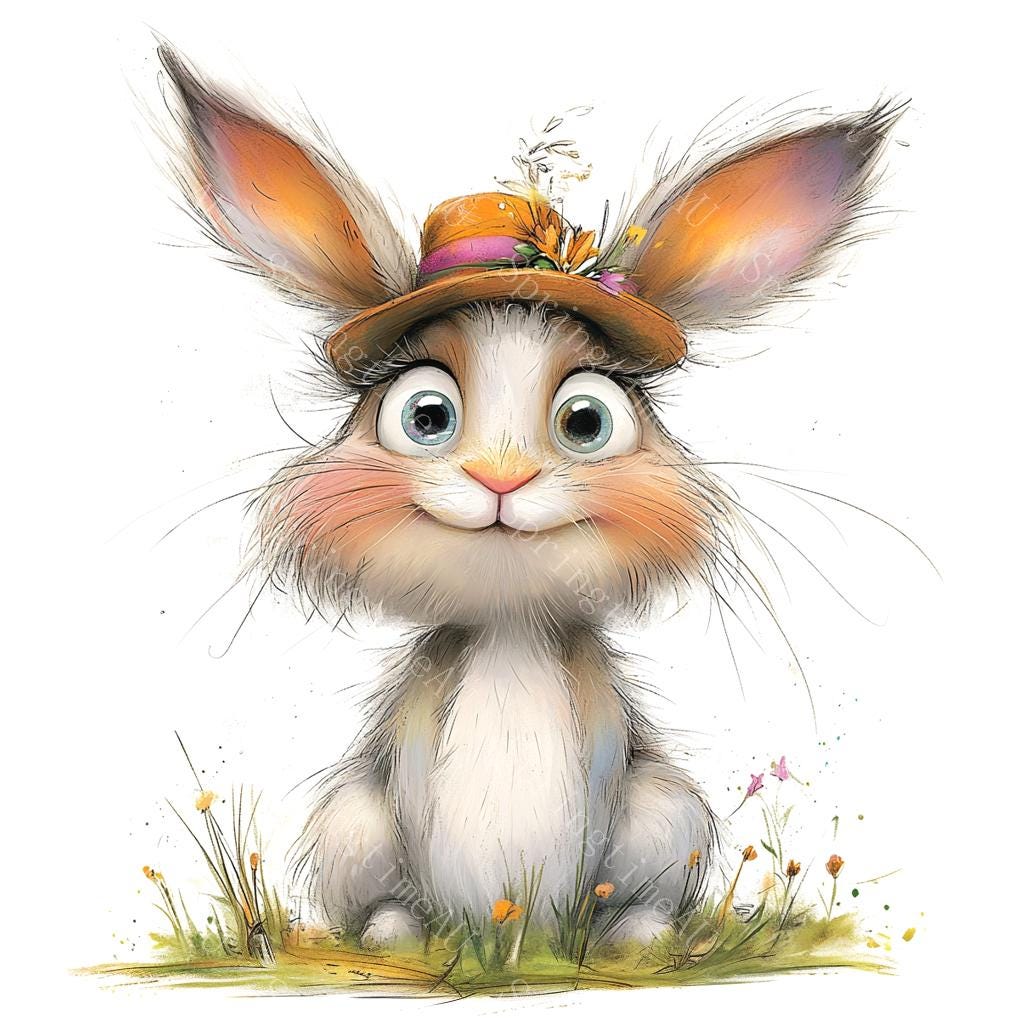 16 Funny Quirky Rabbit Clipart, Cute Bunny, Quirky Frazzled Rabbits ...