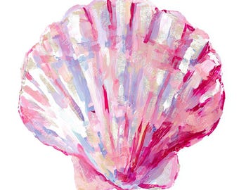 22 Pink Seashell Clipart, Iridescent Pink Mermaid Shell, Glitter Seashell, Printable Watercolor, High-Quality JPGs,Paper Craft, Junk Journal