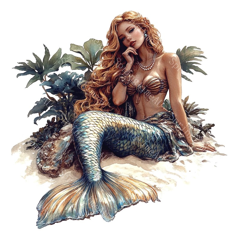 18 Watercolor Mermaid Clipart, Mermaid Tail, Fantasy Animal, Printable Watercolor, High-Quality JPGs, Paper Craft, Junk Journal