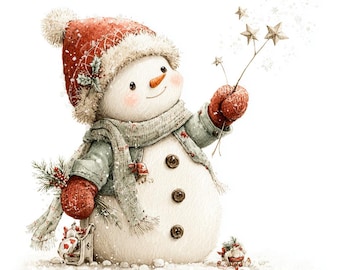 18 grappige sneeuwpop clipart, kerstsneeuwpop, feestelijke vakantie, afdrukbare aquarel, hoogwaardige JPG's, Paper Craft, Junk Journal