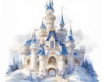20 Winter Castle Clipart, Magical Fairytale Castle, Winter palace, Printable Watercolor,High-Quality JPGs, Paper Craft, Junk Journal