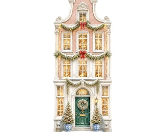16 Amsterdam Christmas Clipart, Dutch Canal Houses, Winter Canal City, Watercolor Festive Europe JPG, Holiday Travel Illustration Bundle