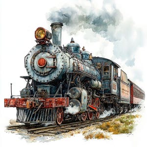 18 Vintage Train Clipart, Steam Locomotive, Christmas Train, Antique Train, Printable Watercolor, High-Quality JPGs, PaperCraft,Junk Journal