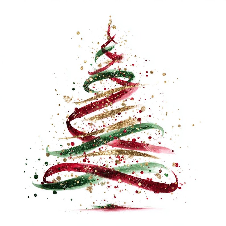 20 Sparkling Christmas Tree Clipart, Christmas Card, Holiday Art, Printable Watercolor, High-Quality PNG/JPGs, Paper Craft, Junk Journal
