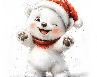 20 Cute Christmas Polar Bear Clipart, Winter Polar Bear, Christmas Card, Printable Watercolor, High-Quality JPGs, Paper Craft, Junk Journal