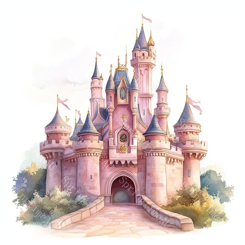 14 Princess Castle Clipart, Magical Fairytale Castle, Pink castle, Printable Watercolor,High-Quality JPGs, Paper Craft, Junk Journal